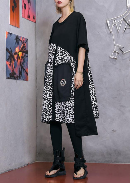 Black Cotton Blended Quilting Clothes Inspiration O Neck Patchwork Summer Dress