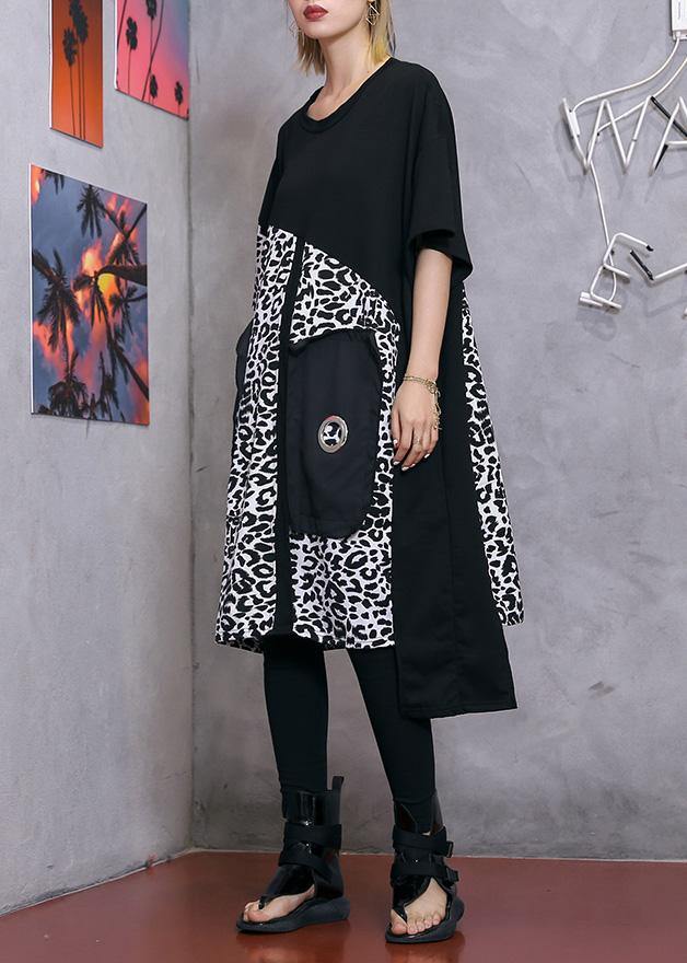 Black Cotton Blended Quilting Clothes Inspiration O Neck Patchwork Summer Dress