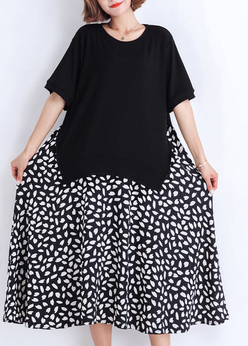 Black Cotton Tunic Dress Pattern Patchwork False Two Pieces Oversized Summer Dresses