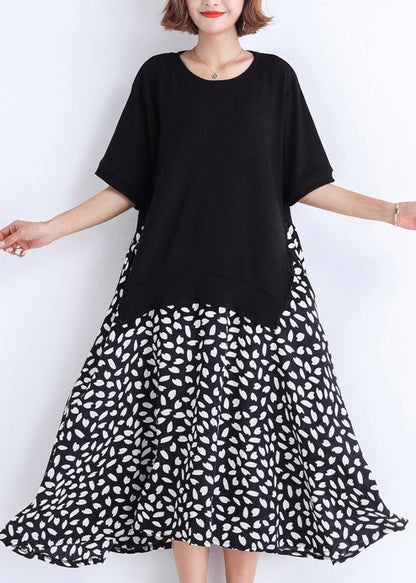 Black Cotton Tunic Dress Pattern Patchwork False Two Pieces Oversized Summer Dresses