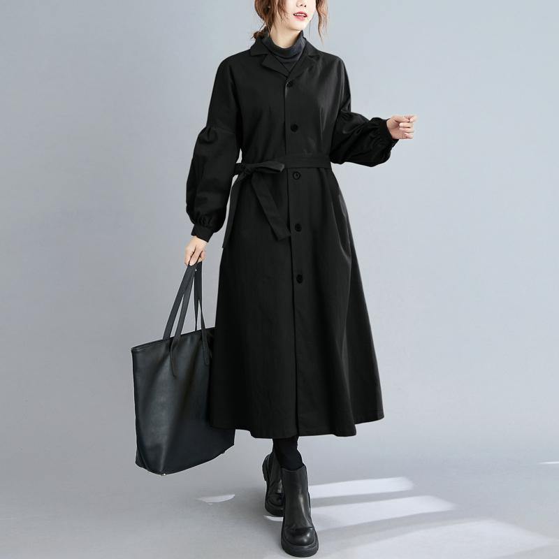 Black Coats Sewing Lapel Button Down Coats