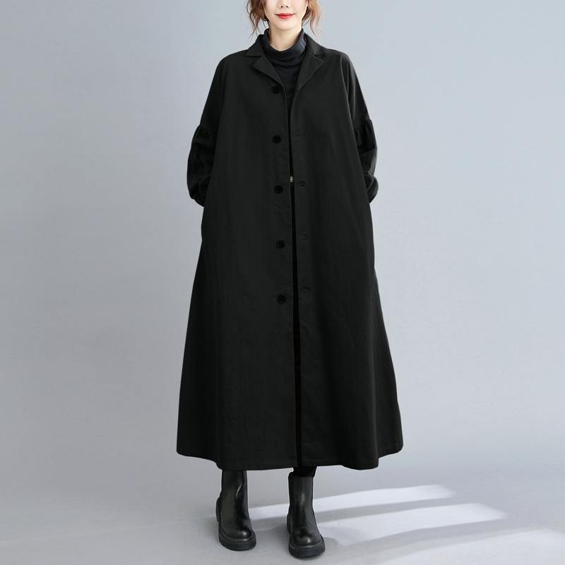 Black Coats Sewing Lapel Button Down Coats