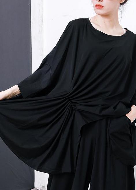 Black Pakistani Irregular Design Unique Cotton Clothes for Pleated Color T-shirt