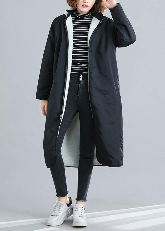Black Coats Fabrics Zippered Patchwork Outwears
