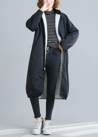 Black Coats Fabrics Zippered Patchwork Outwears