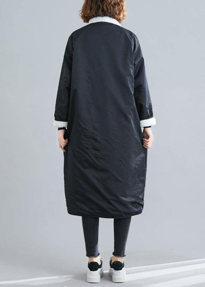 Black Coats Fabrics Zippered Patchwork Outwears