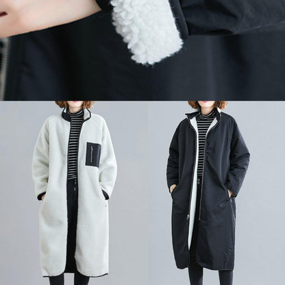 Black Coats Fabrics Zippered Patchwork Outwears