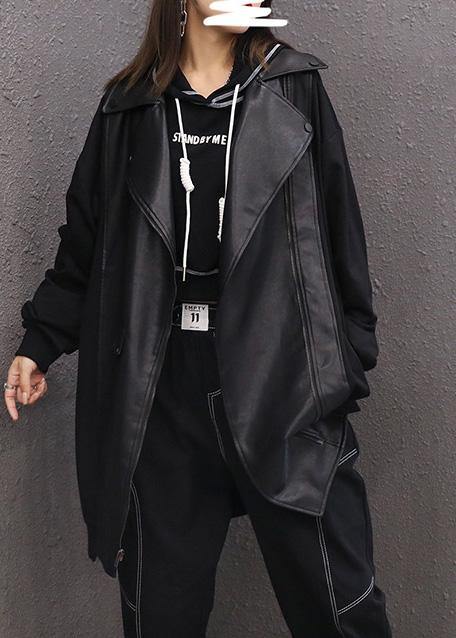 Black Coat for Woman Sleeve Stand Zippered Fall Jackets