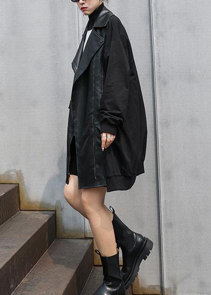 Black Coat for Woman Sleeve Stand Zippered Fall Jackets