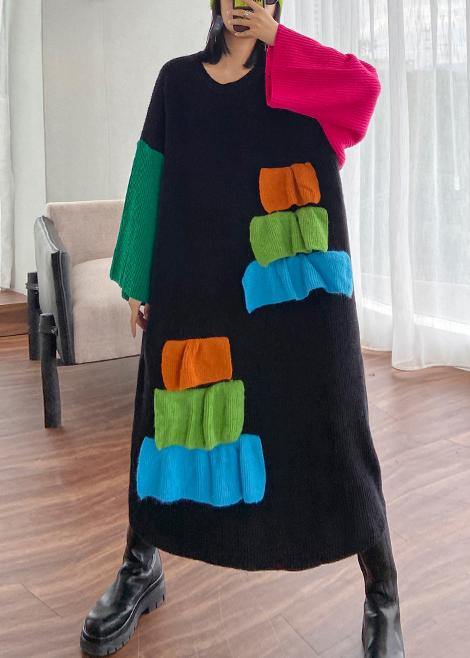 Black Sweater Aesthetic Refashion O Neck Patchwork Diy Knit Dresses