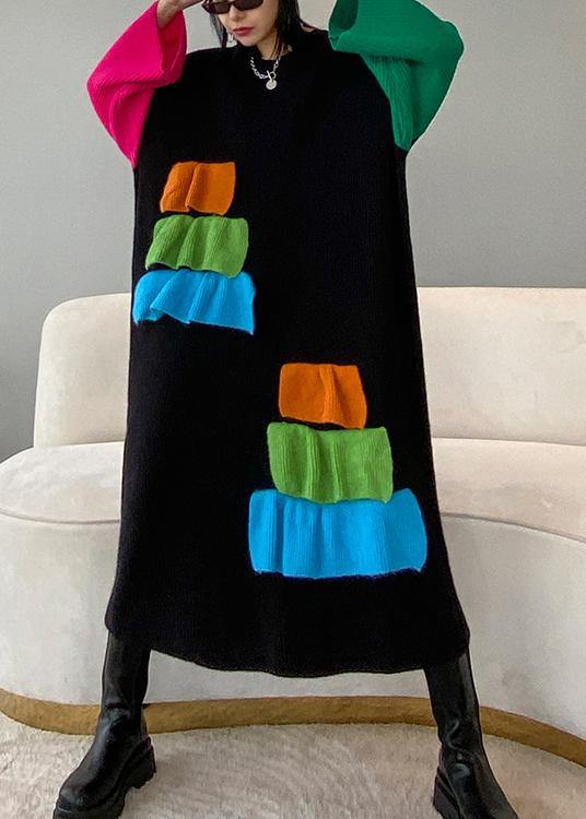 Black Sweater Aesthetic Refashion O Neck Patchwork Diy Knit Dresses