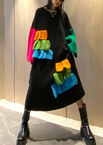 Black Sweater Aesthetic Refashion O Neck Patchwork Diy Knit Dresses