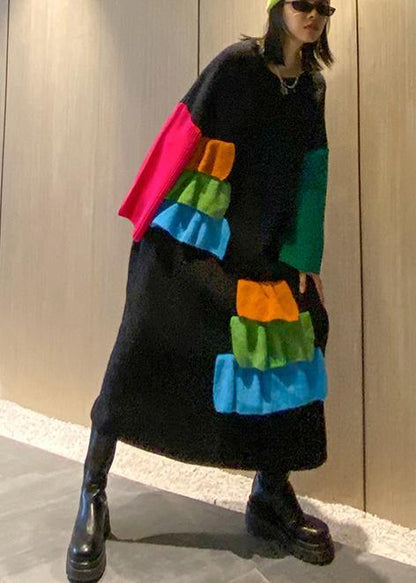 Black Sweater Aesthetic Refashion O Neck Patchwork Diy Knit Dresses