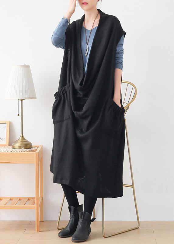 Black Sweater Dress Outfit O Neck Asymmetric Art Knitwear