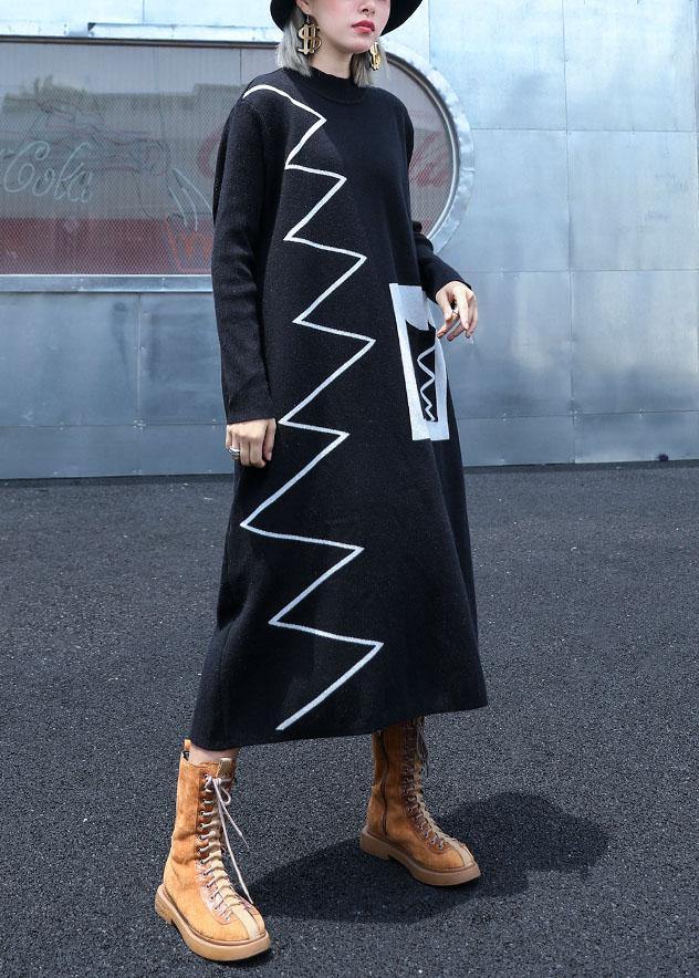 Black Sweater Dresses Diy Patchwork Color Ugly Fall Knitwear