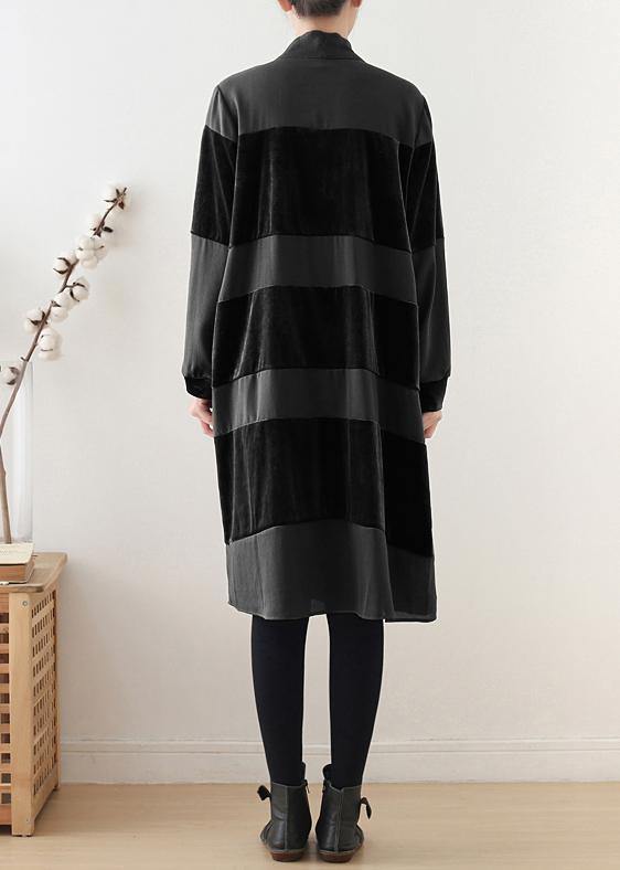 Black Tunics O Neck Patchwork Robes Fall Dresses