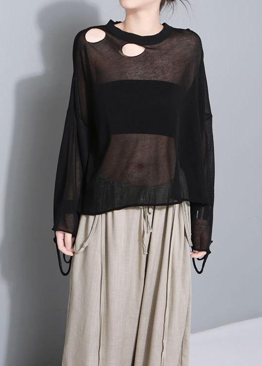 Black Blended Top Silhouette O Neck Short Summer Tops