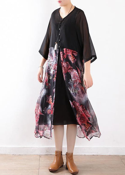 Black Chiffon Cardigan for Fabrics Patchwork Prints Maxi Summer Dress