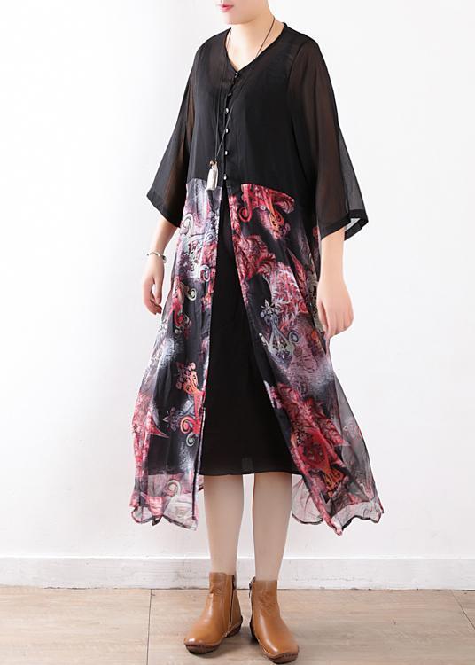 Black Chiffon Cardigan for Fabrics Patchwork Prints Maxi Summer Dress