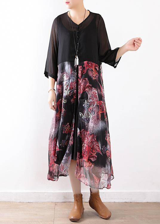 Black Chiffon Cardigan for Fabrics Patchwork Prints Maxi Summer Dress