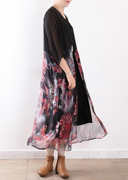 Black Chiffon Cardigan for Fabrics Patchwork Prints Maxi Summer Dress
