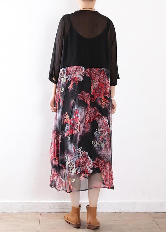 Black Chiffon Cardigan for Fabrics Patchwork Prints Maxi Summer Dress