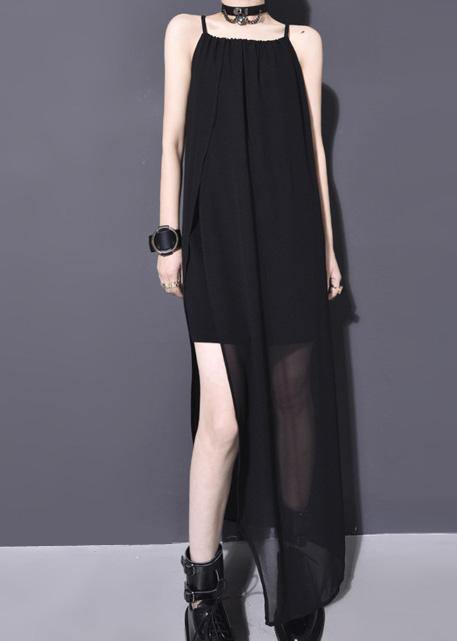 Black Chiffontunic Side Open Dresses Summer Sleeveless Dresses