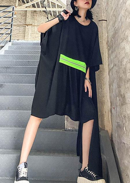 Black Clothes O Neck Asymmetric Art Dresses