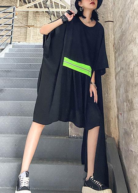 Black Clothes O Neck Asymmetric Art Dresses