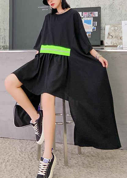 Black Clothes O Neck Asymmetric Art Dresses