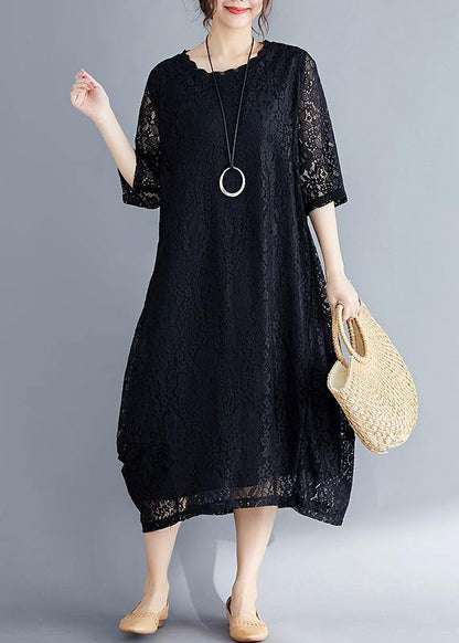 Black Cotton Tunic Mom Photography Half Sleeve O Neck Loose Summer Dresses