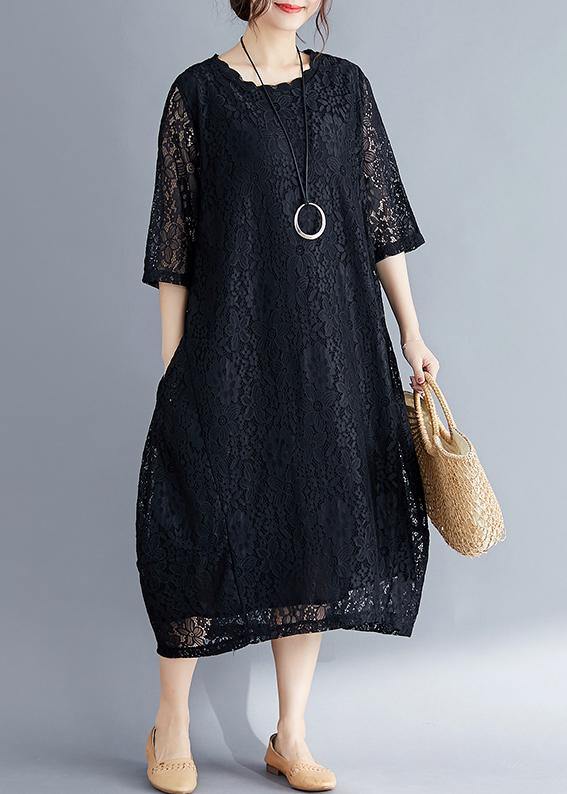 Black Cotton Tunic Mom Photography Half Sleeve O Neck Loose Summer Dresses
