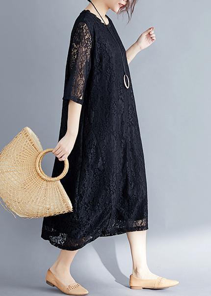 Black Cotton Tunic Mom Photography Half Sleeve O Neck Loose Summer Dresses
