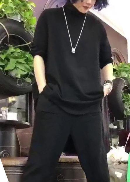 Black Cotton Tunic Low High Design Silhouette Autumn Blouses