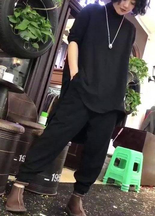 Women black cotton Tunic low high design silhouette autumn blouses