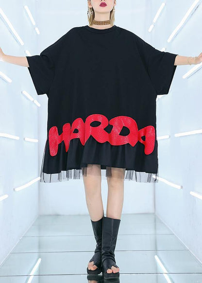 Black Cotton Clothes for Red Alphabet Prints Tunic Summer Shirt