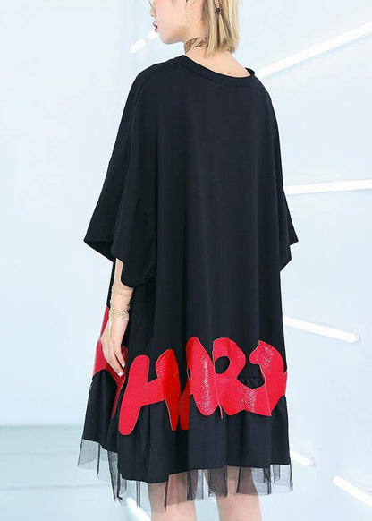 Black Cotton Clothes for Red Alphabet Prints Tunic Summer Shirt