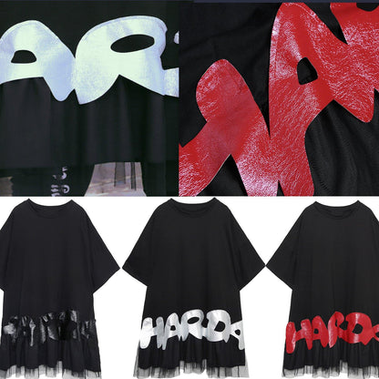 Black Cotton Clothes for Red Alphabet Prints Tunic Summer Shirt