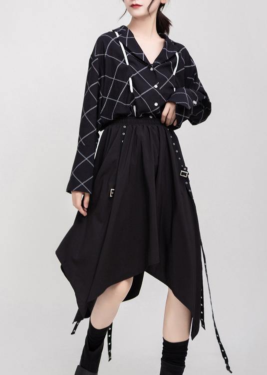 Black Cotton Clothes Elastic Waist Asymmetric Skirt