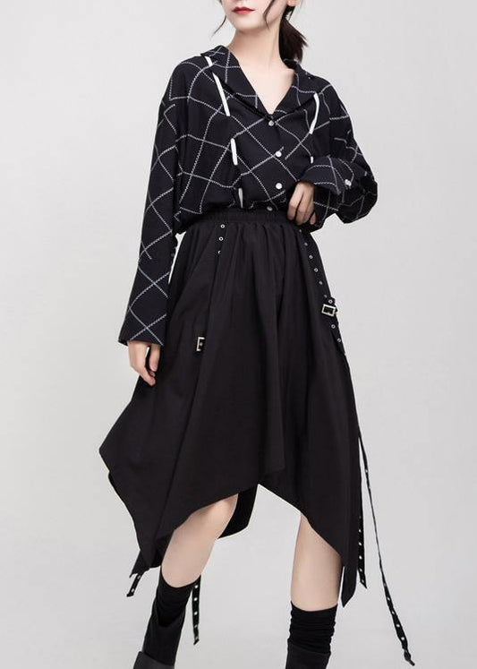 Black Cotton Clothes Elastic Waist Asymmetric Skirt
