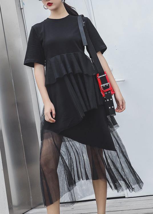 Black Cotton Clothes Patchwork Tulle Maxi Summer Dresses