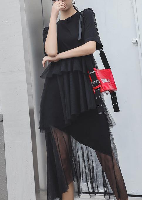 Black Cotton Clothes Patchwork Tulle Maxi Summer Dresses