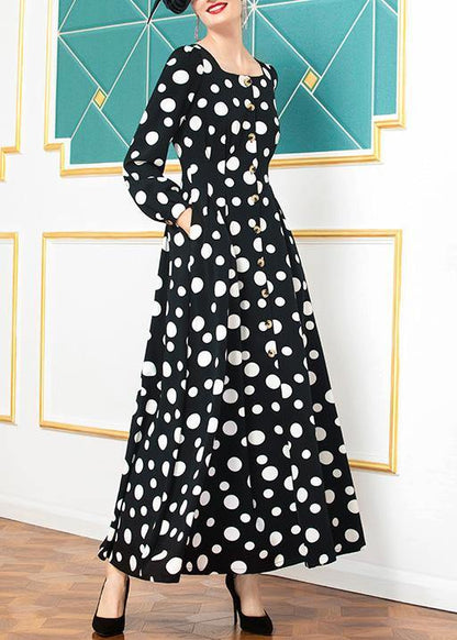 Black Cotton Clothes Winter Big Hem Dotted Dresses