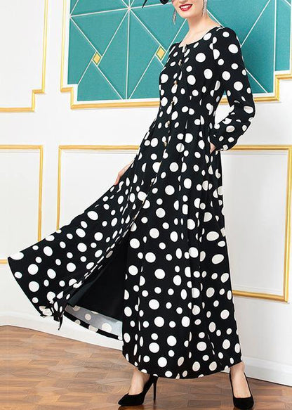 Black Cotton Clothes Winter Big Hem Dotted Dresses