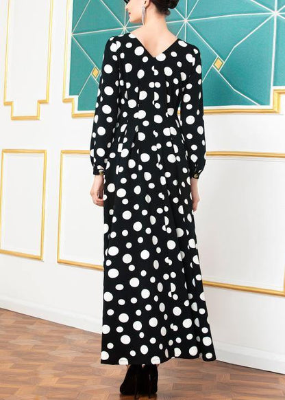 Black Cotton Clothes Winter Big Hem Dotted Dresses