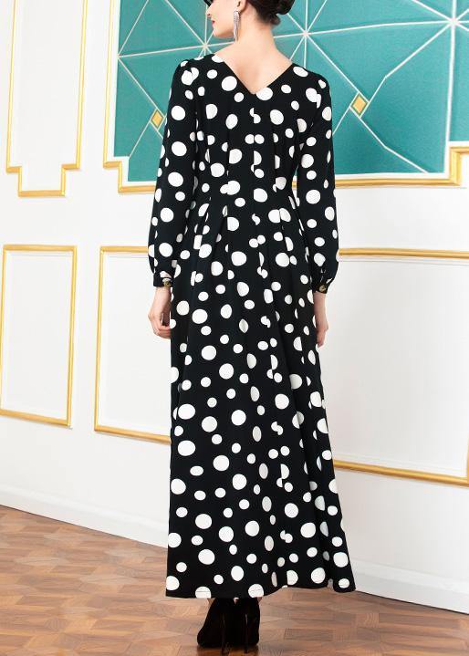 Black Cotton Clothes Winter Big Hem Dotted Dresses