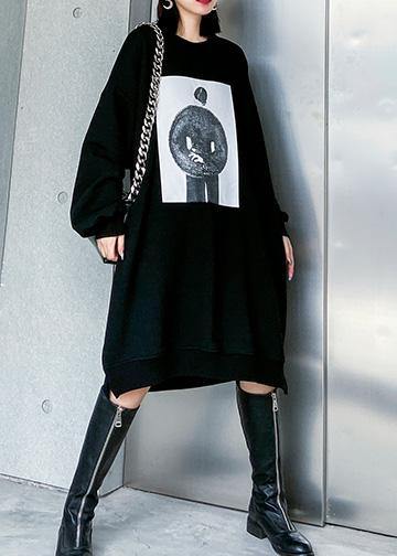 Black Cotton Dress O Neck Cotton Spring Dress