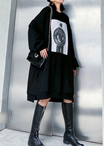 Black Cotton Dress O Neck Cotton Spring Dress
