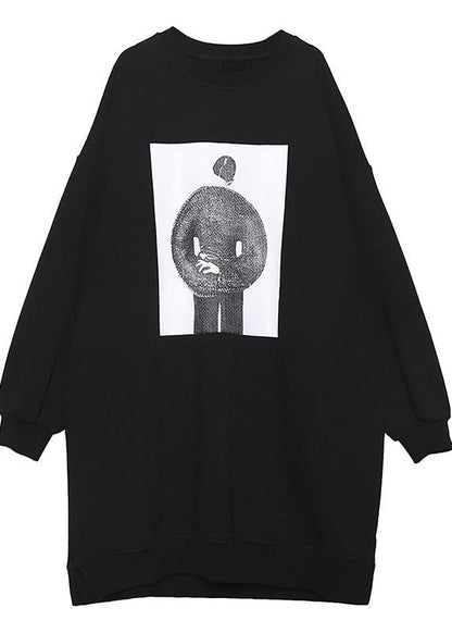 Black Cotton Dress O Neck Cotton Spring Dress