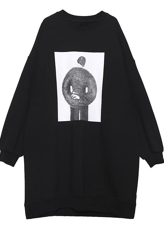 Black Cotton Dress O Neck Cotton Spring Dress